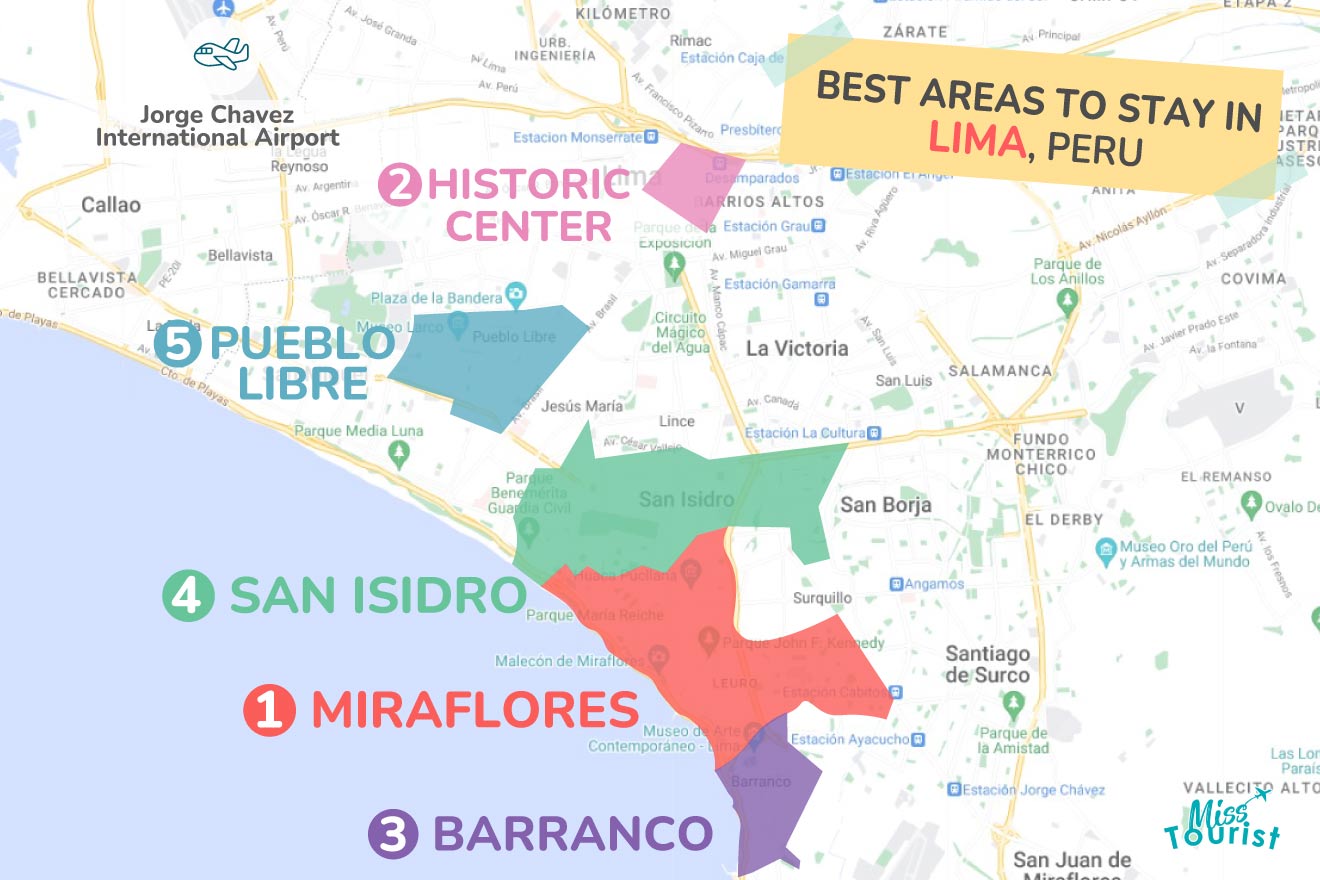 Map of best places to stay in Lima