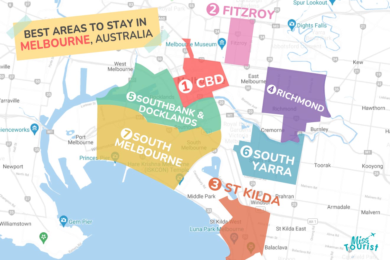 Map of best places to stay in Melbourne