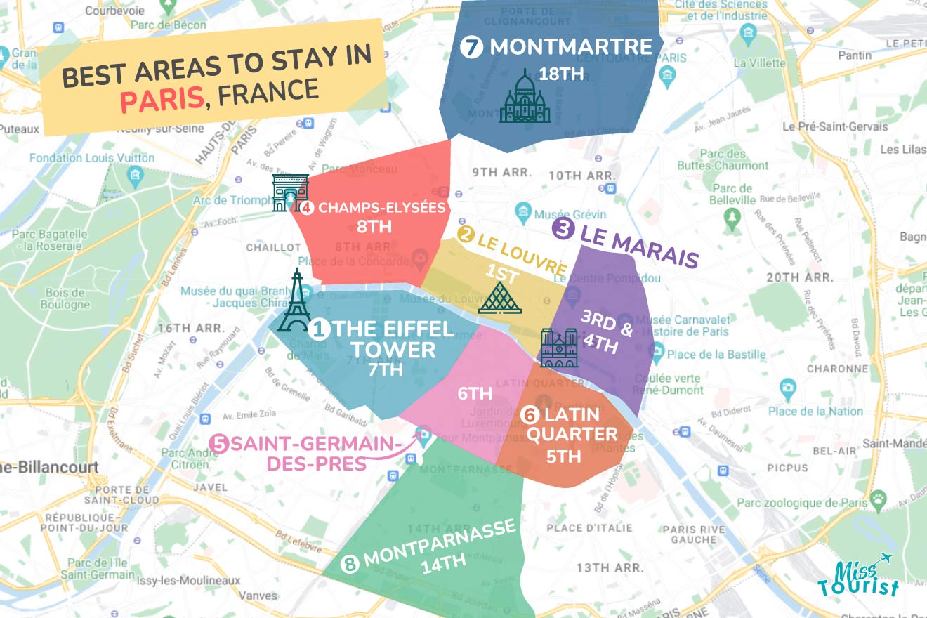 Map of best places to stay in Paris