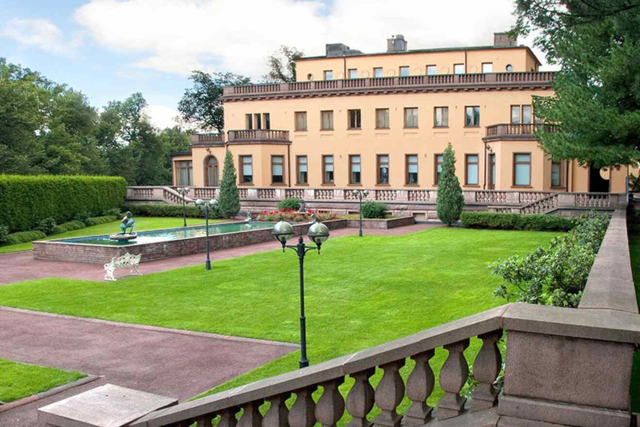 Elegant Aboa Vetus & Ars Nova museum, a mix of historical and modern art, surrounded by manicured gardens and classic European architecture in Turku