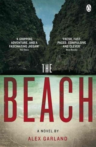 Cover of 'The Beach' by Alex Garland, depicting a serene beach flanked by cliffs.