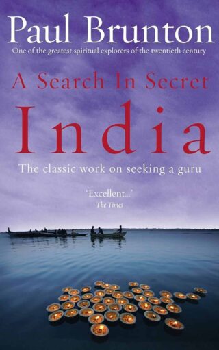 Cover of 'A Search in Secret India' by Paul Brunton, featuring lit candles floating on water with boats in the distance
