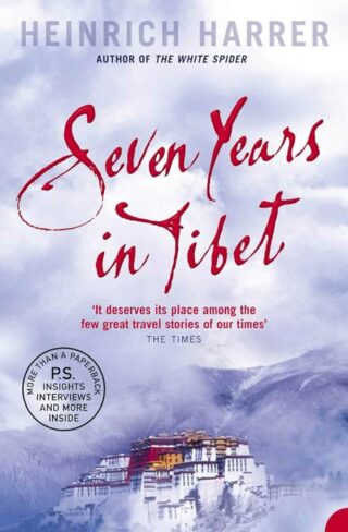 Cover of 'Seven Years in Tibet' by Heinrich Harrer with mountain imagery and a red title script