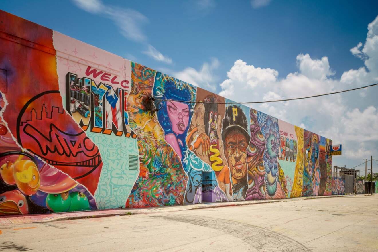 Colorful and expressive street art murals in Wynwood, illustrating Miami's rich art and cultural scene