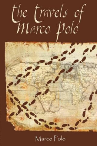 Cover of 'The Travels of Marco Polo' by Marco Polo, displaying a vintage map and footprint trails