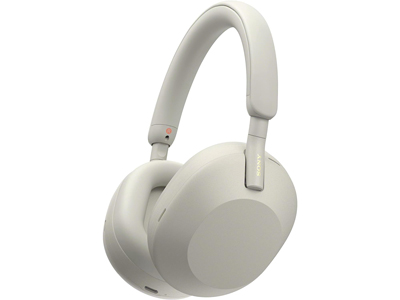 A pair of white over-ear headphones with a padded headband and ear cups, featuring a sleek design.