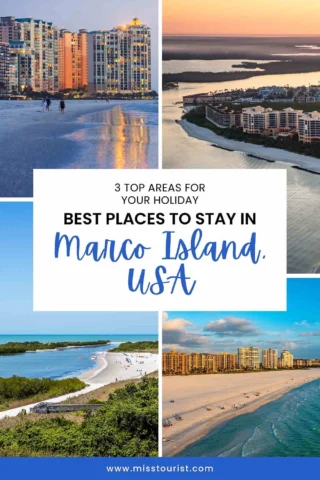 A collage of Marco Island, USA, showing beachfront hotels, sandy beaches, and waterways with the text: "Best Places to Stay in Marco Island, USA.