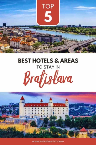 Top 5 Best Hotels & Areas to Stay in Bratislava. Image shows a scenic view of Bratislava, including cityscape and Bratislava Castle.