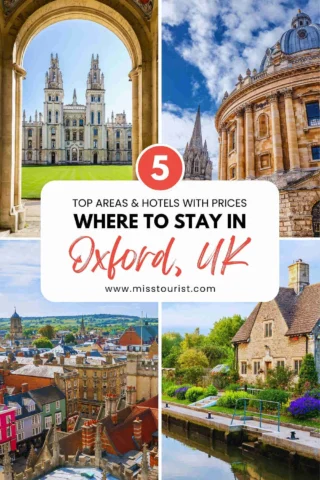 Collage of Oxford, UK, featuring historic buildings and countryside. Text reads: 