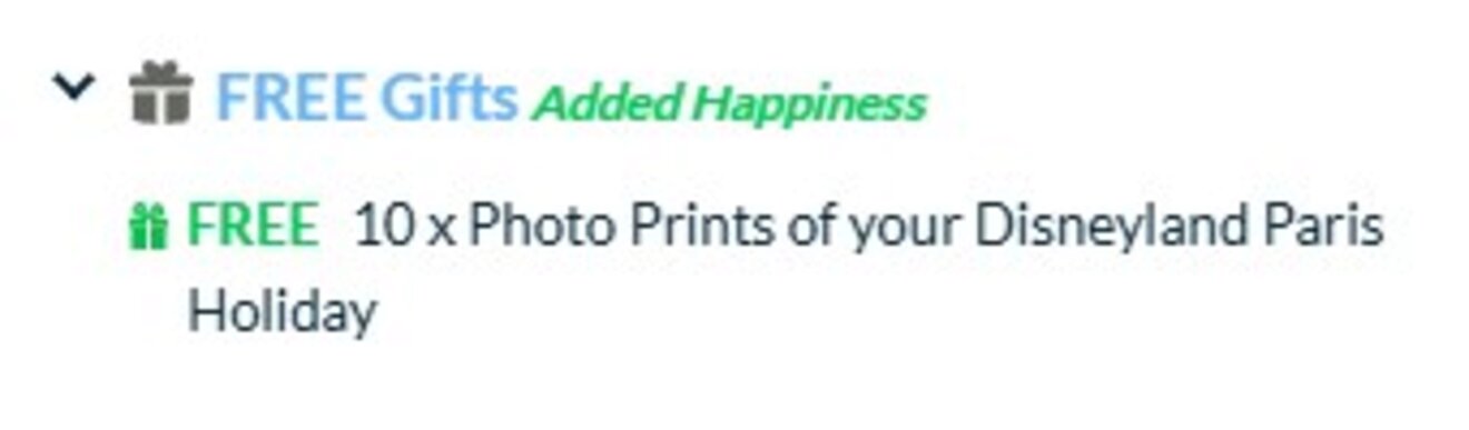 Text offering 10 free photo prints of a Disneyland Paris holiday.