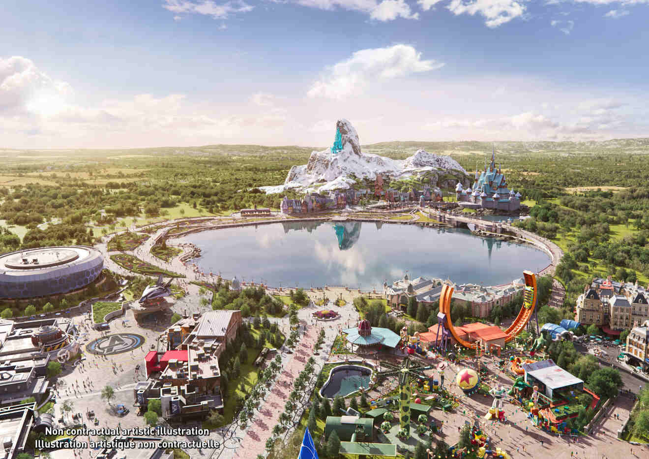 Aerial view of the newly reopened Disney Adventure World at Disneyland Paris